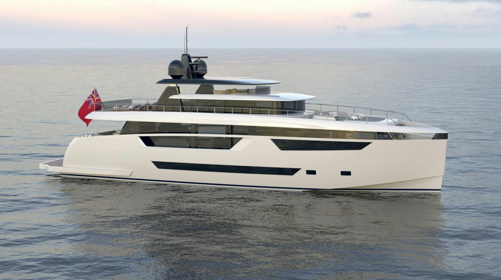 a white yacht in the water aboard JOHNSON 92 FLYBRIDGE Yacht for Sale