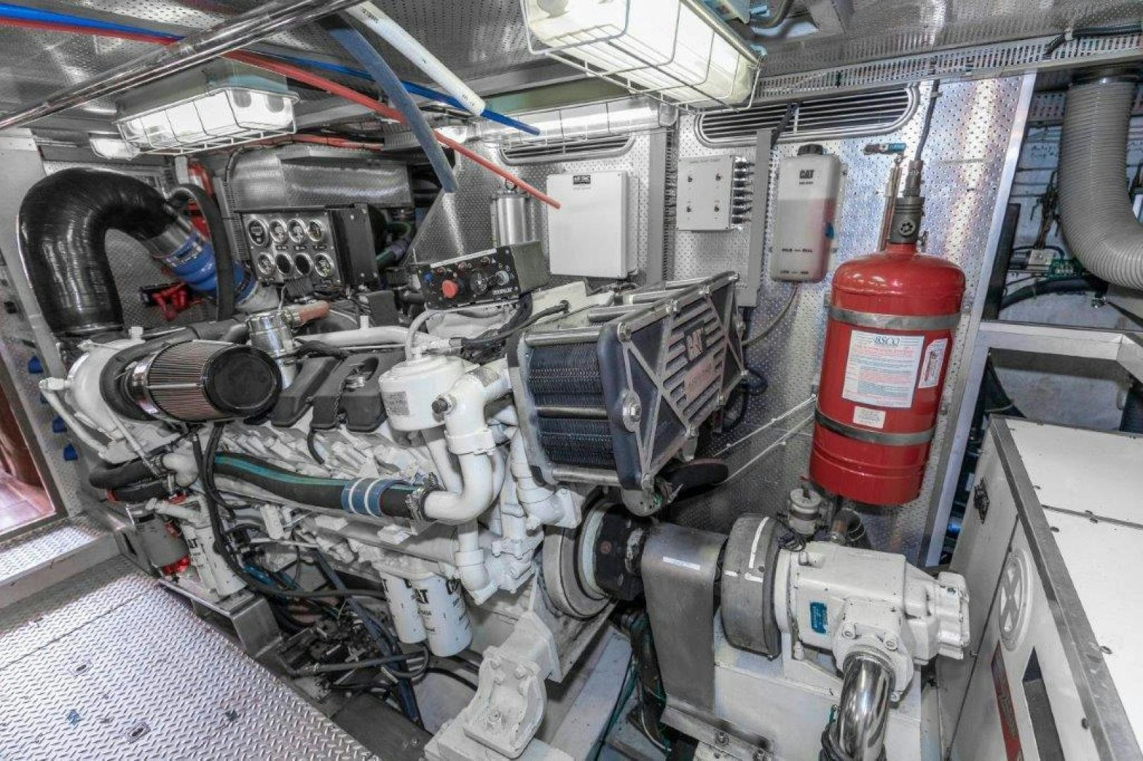 a car engine with a red can aboard BELISARIUS Yacht for Sale