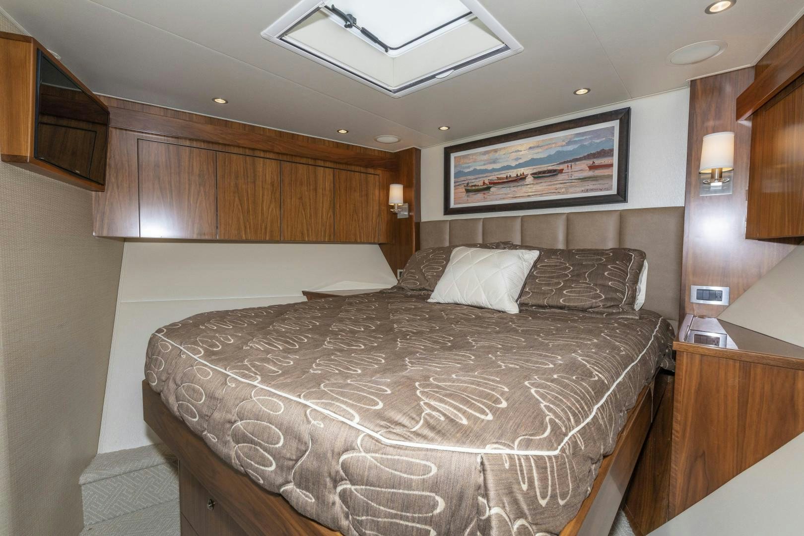 a large bed in a hotel room aboard BELLA DONA DI Yacht for Sale