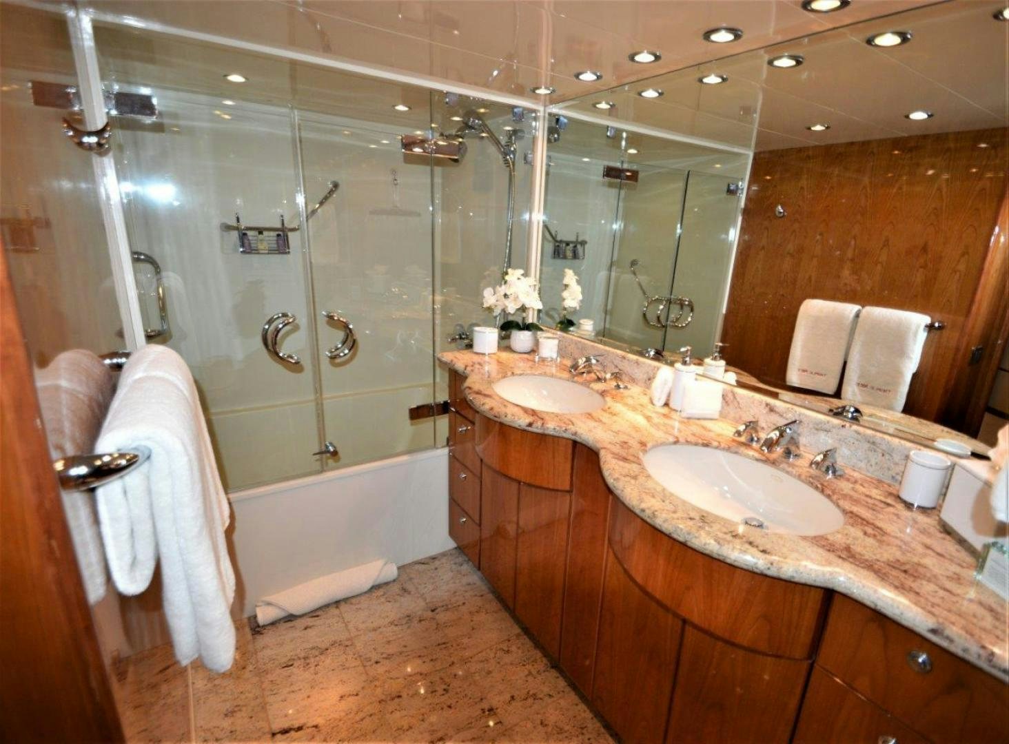 a bathroom with a large mirror aboard NO NAME Yacht for Sale