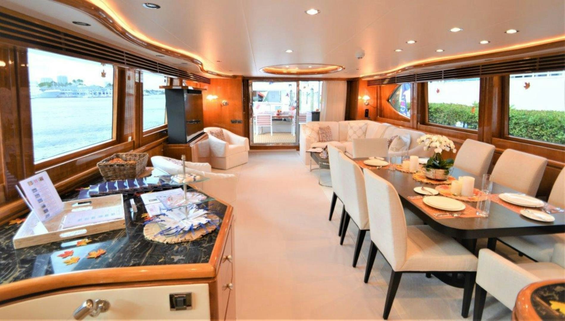 a large room with tables and chairs aboard NO NAME Yacht for Sale