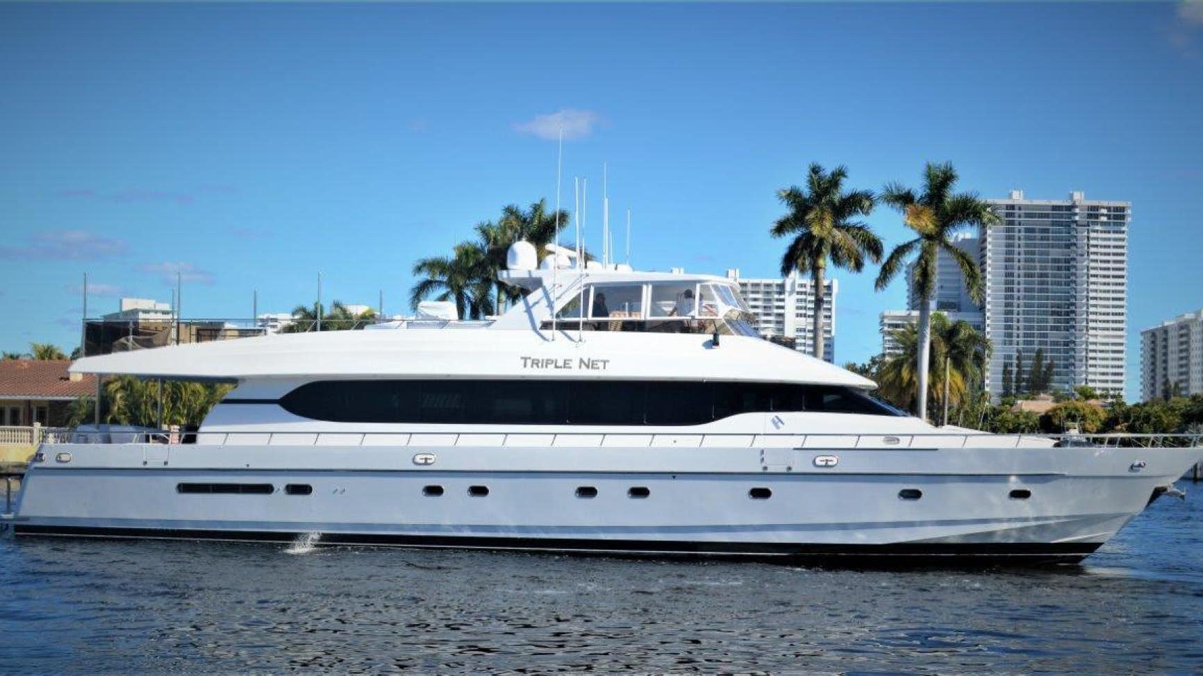 a white yacht on the water aboard No Name Yacht for Sale