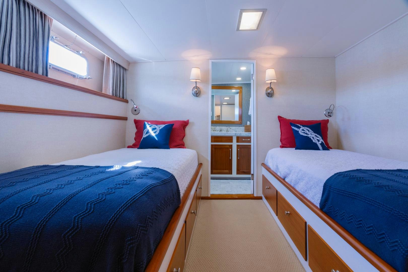 a couple of beds in a room aboard NORDIC STAR Yacht for Sale