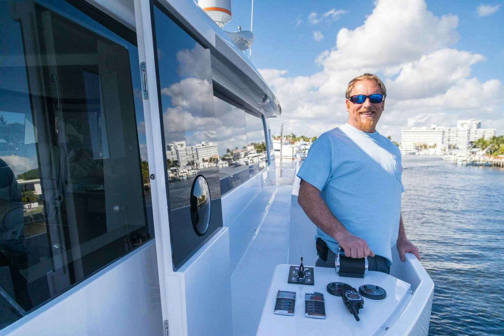 a man on a boat aboard No Name Yacht for Sale