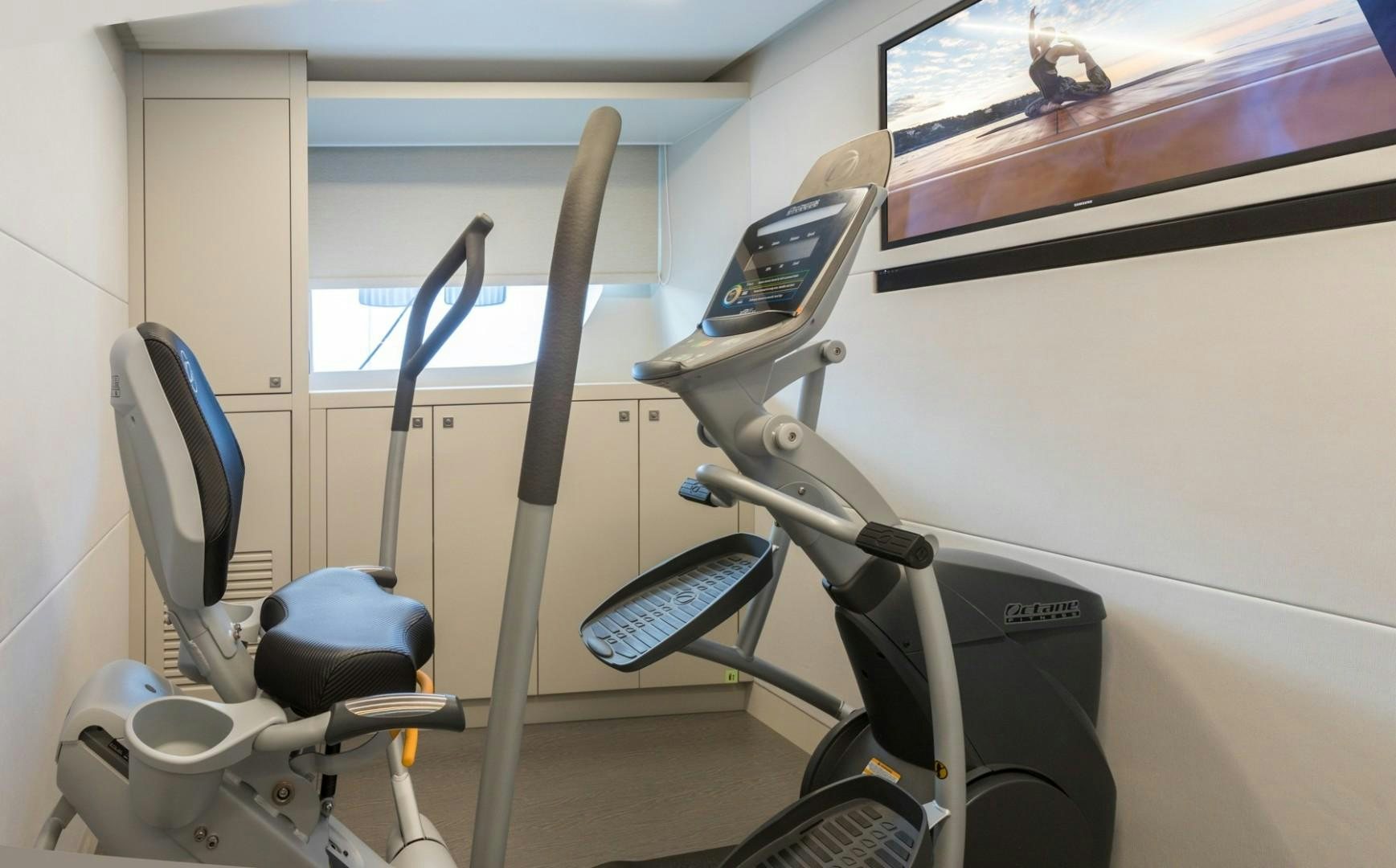 a group of exercise machines aboard No Name Yacht for Sale