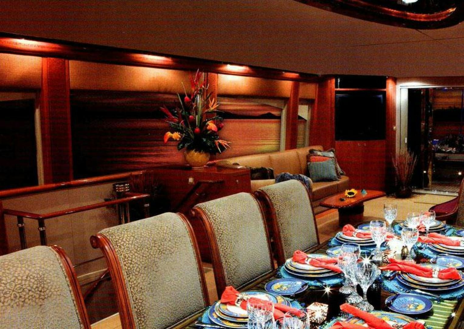 a dining room with a christmas tree aboard SELF MADE Yacht for Sale