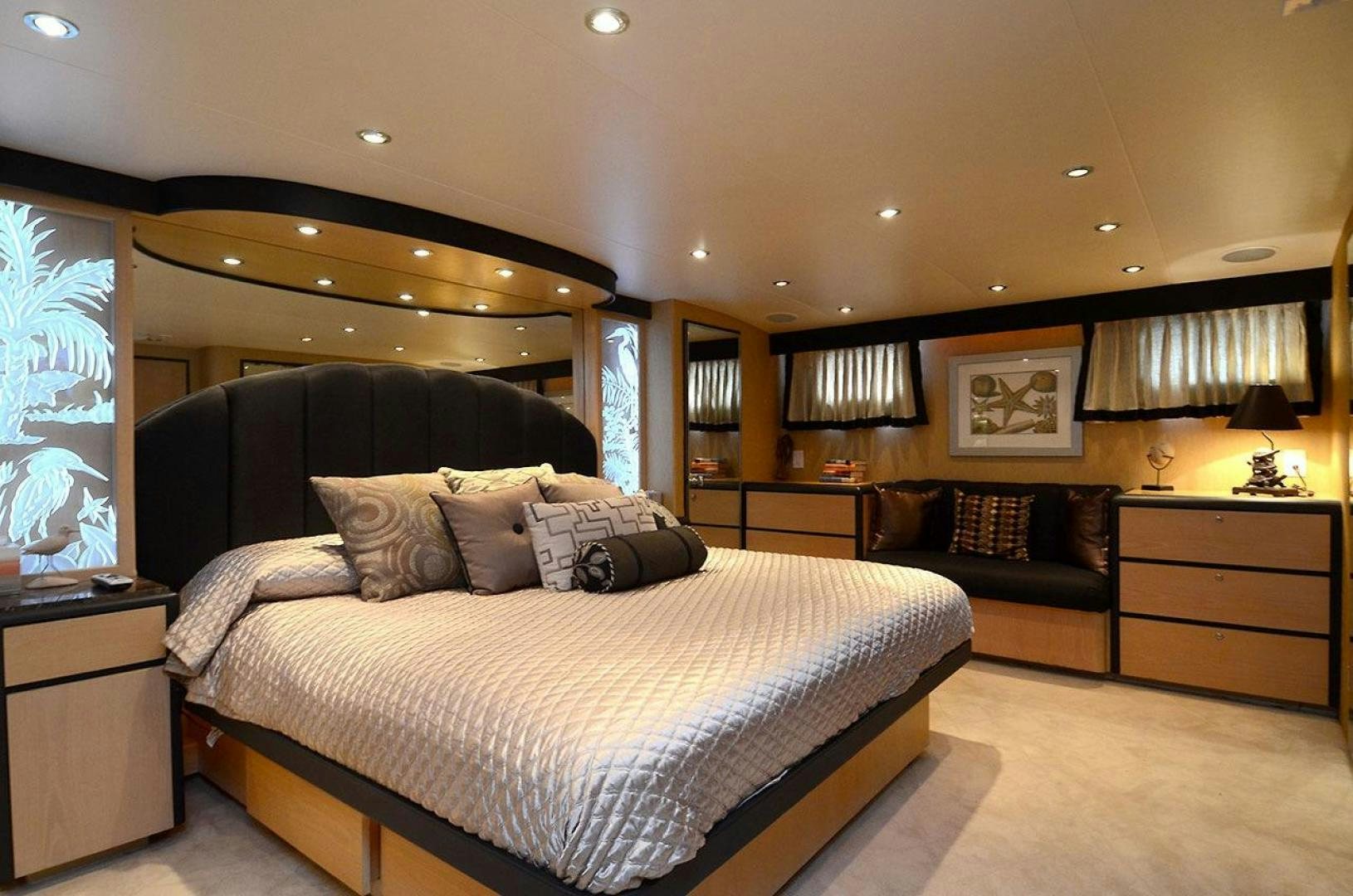 a large bedroom with a large bed aboard GOLDEN GIRL Yacht for Sale