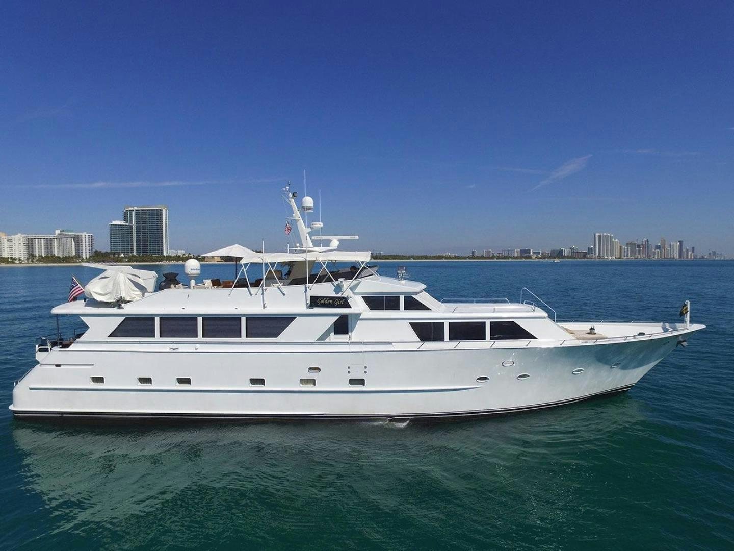 a large white boat in the water aboard GOLDEN GIRL Yacht for Sale