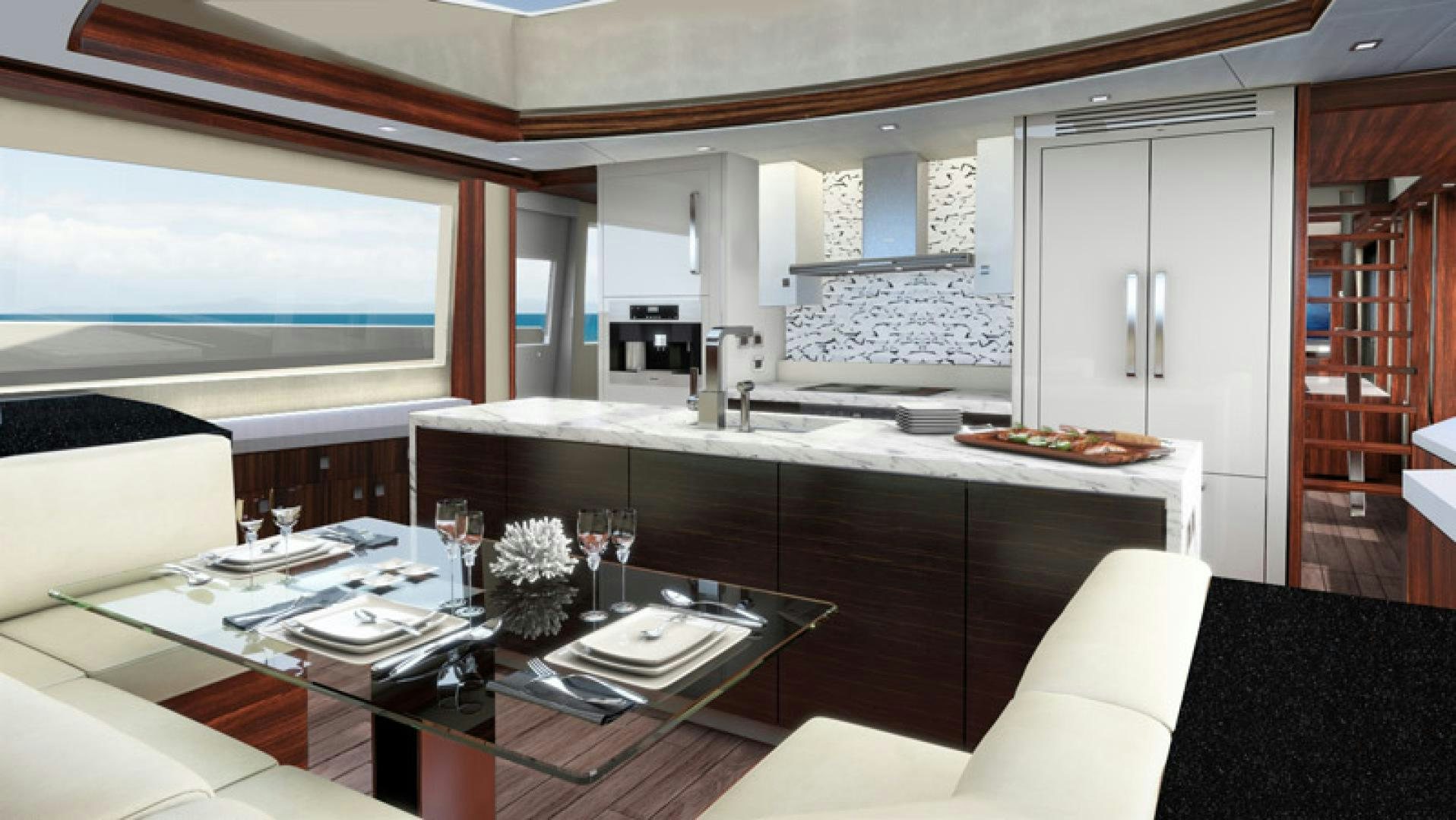 a modern kitchen with a large island aboard NO NAME Yacht for Sale