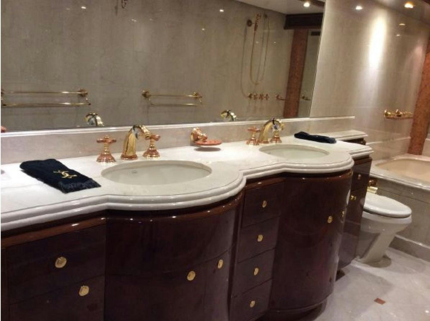 a bathroom with a sink and a mirror aboard NO NAME Yacht for Sale