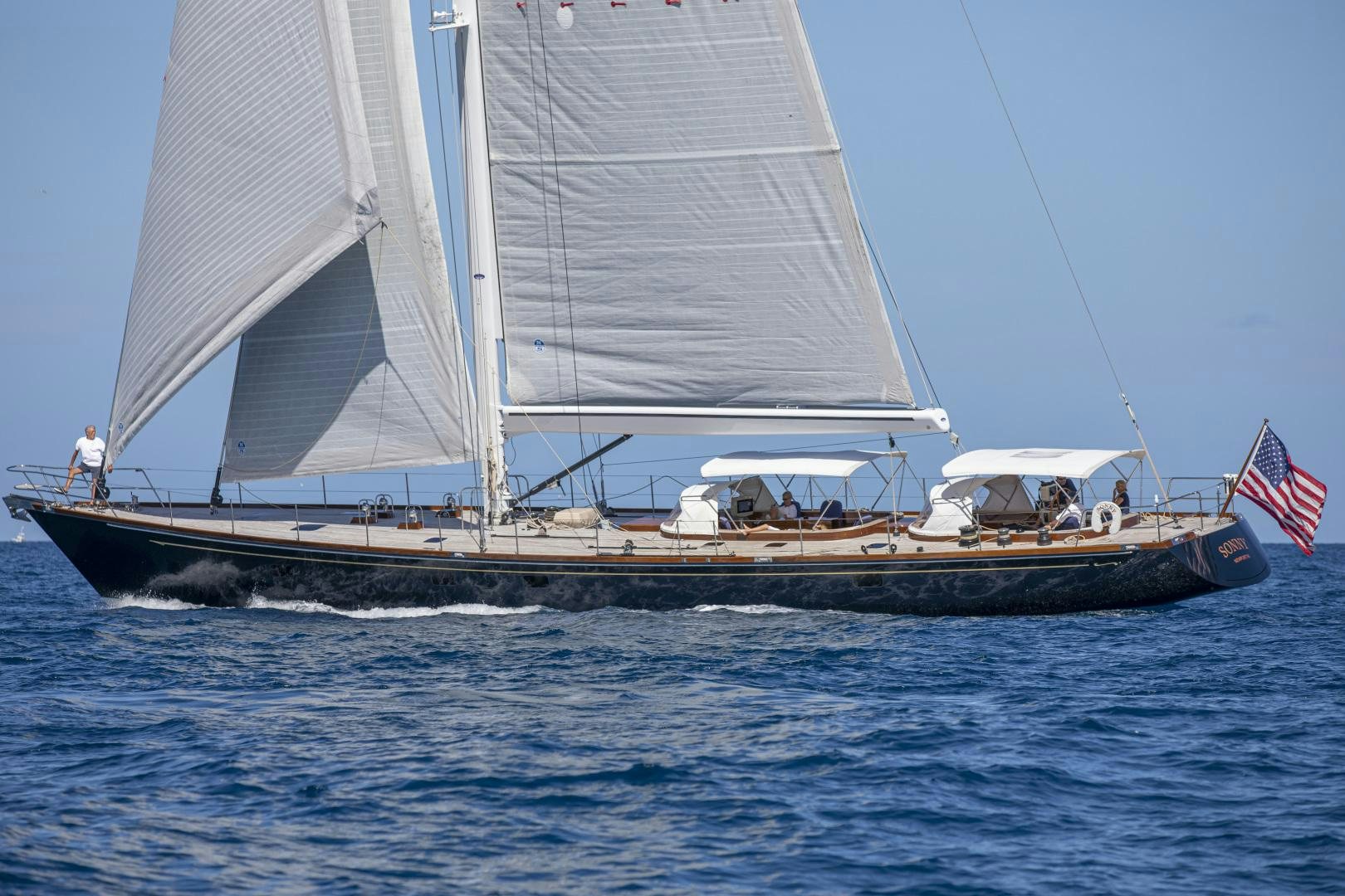 a boat sailing on the water aboard SONNY III Yacht for Sale