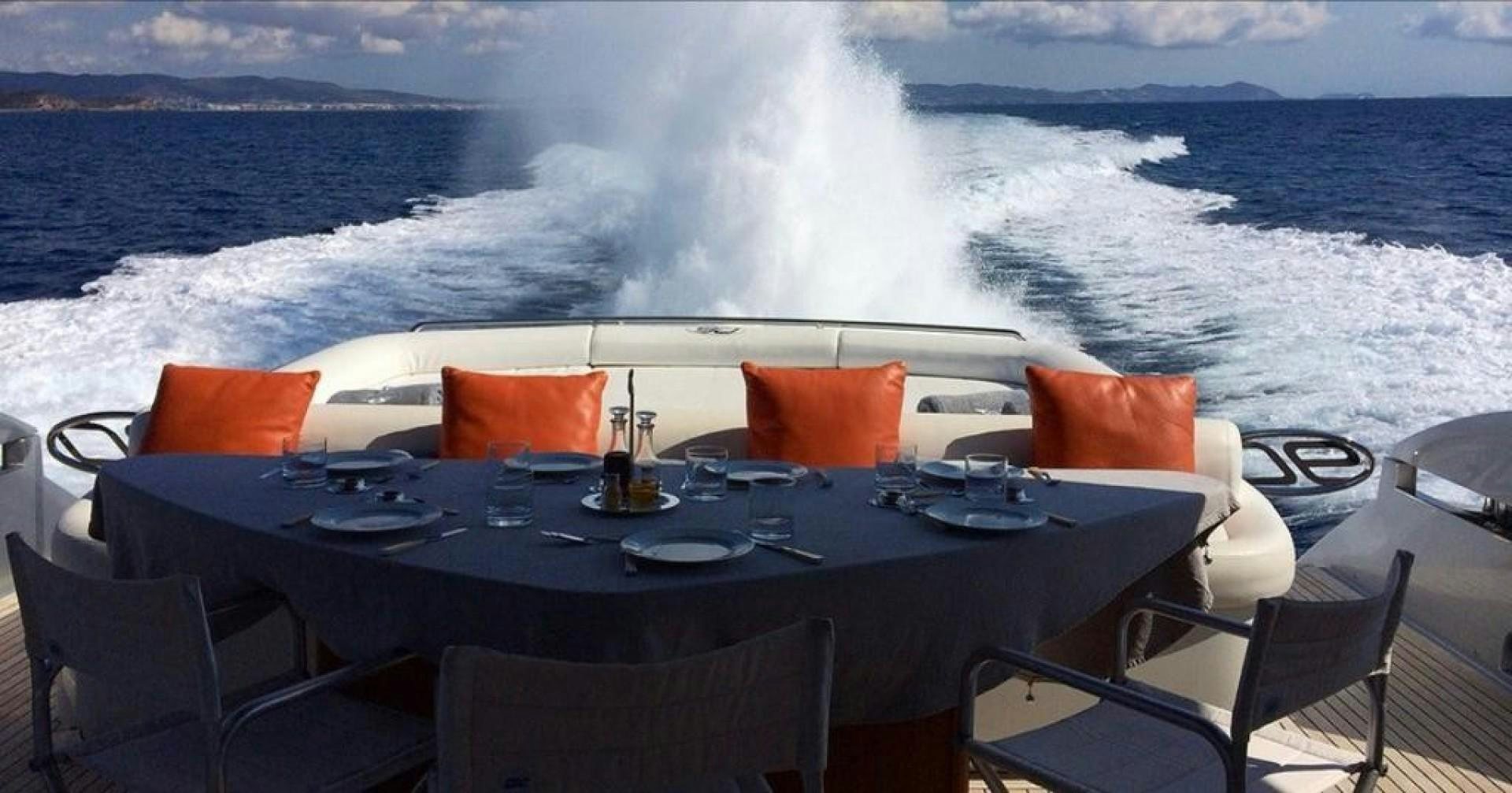 a table set for a meal on a boat aboard YCM 90 Yacht for Sale