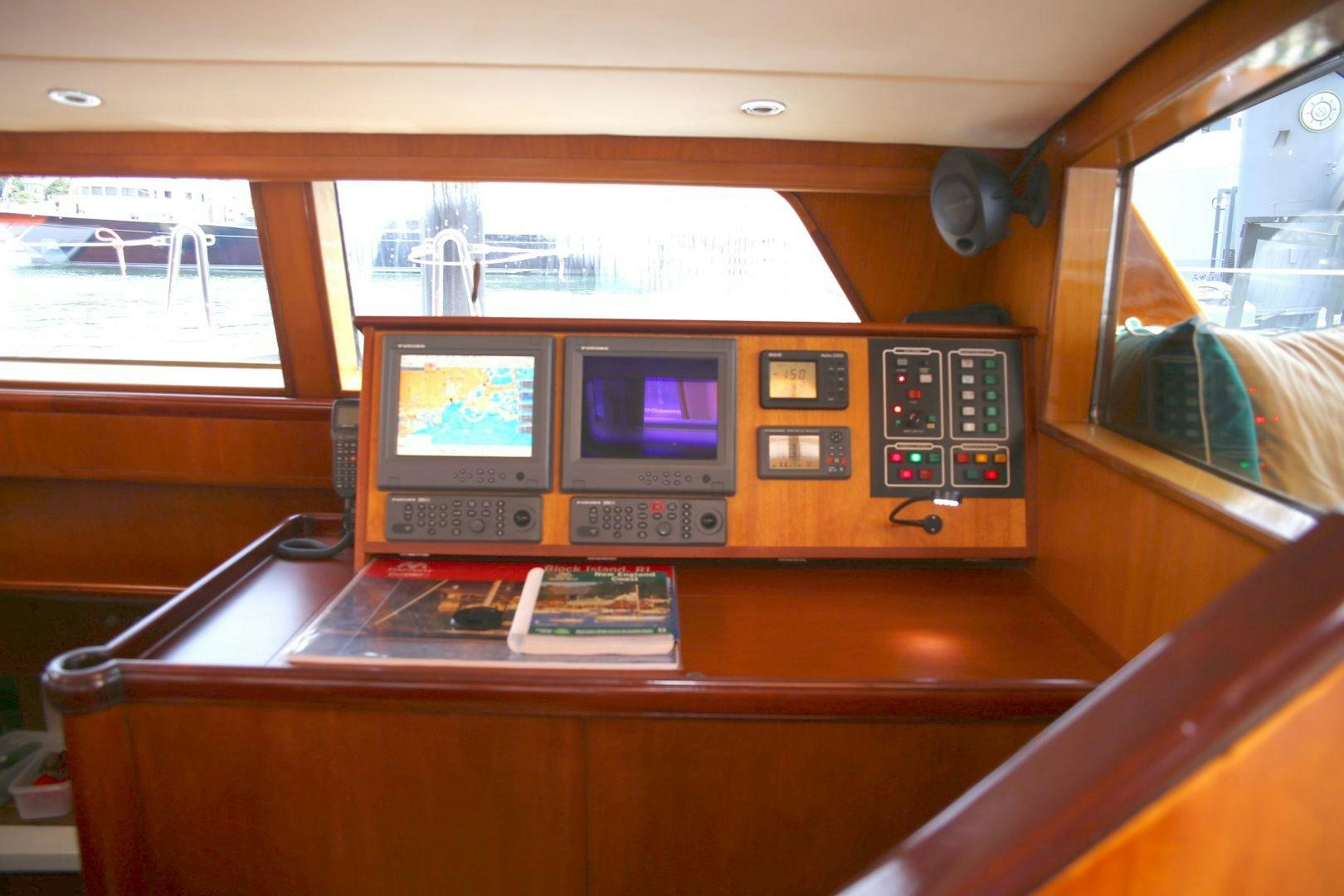 a couple of monitors on a desk aboard WHIRLWIND Yacht for Sale