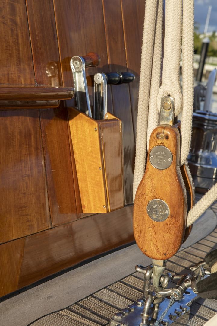a wooden box with a wooden handle aboard SEA DIAMOND Yacht for Sale