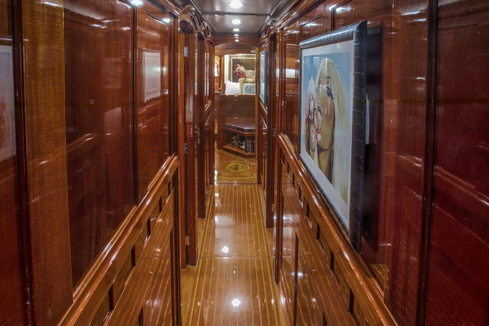 a hallway with wood floors aboard SEA DIAMOND Yacht for Sale
