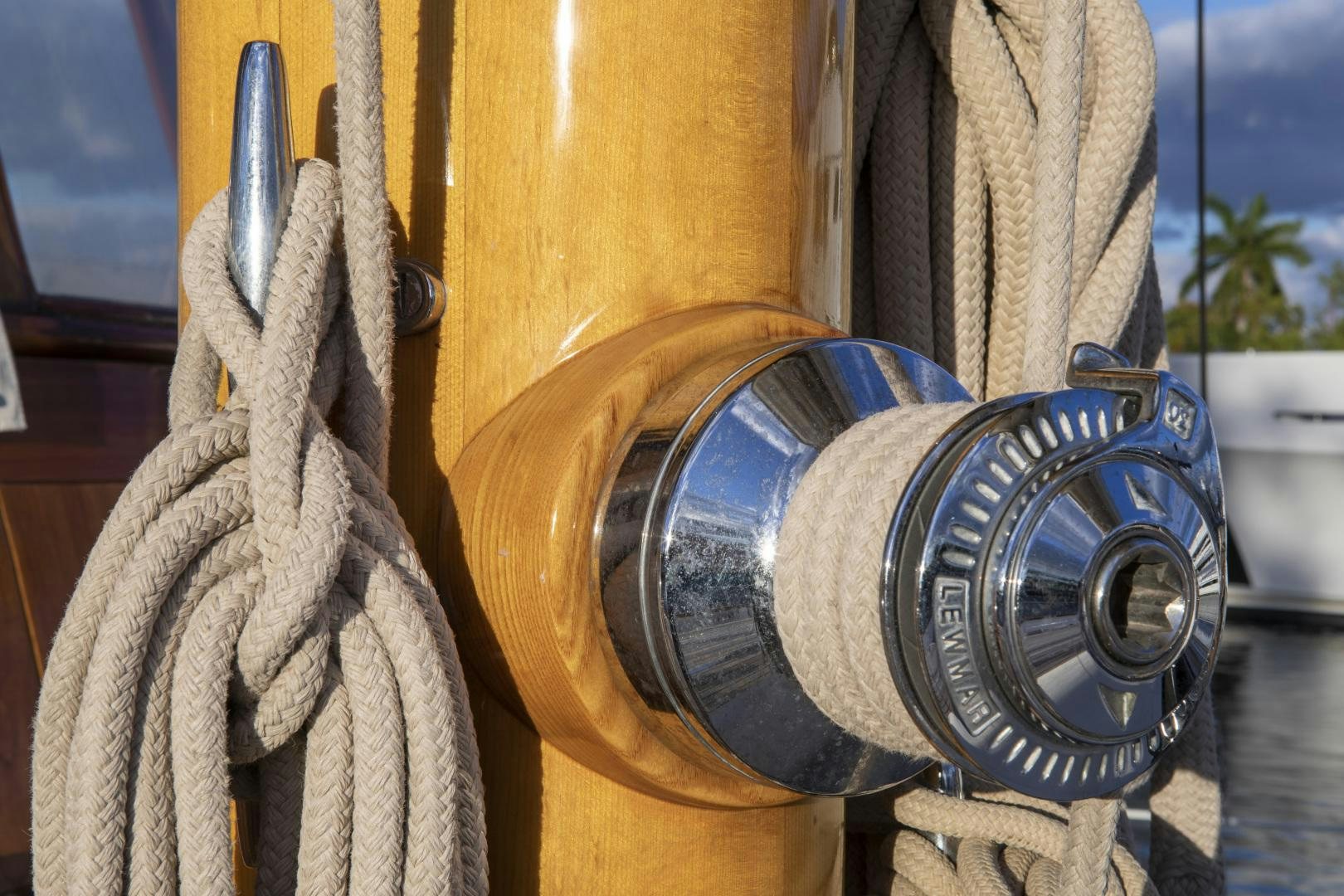 a close-up of a steering wheel aboard SEA DIAMOND Yacht for Sale