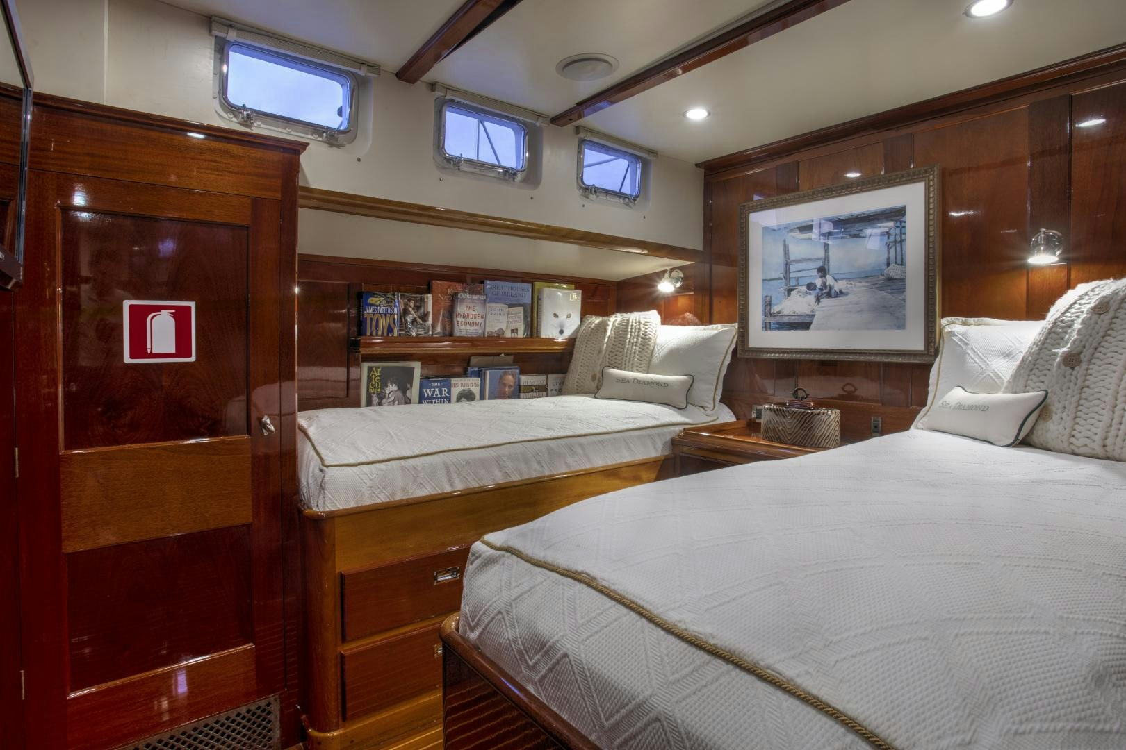 a room with two beds aboard SEA DIAMOND Yacht for Sale