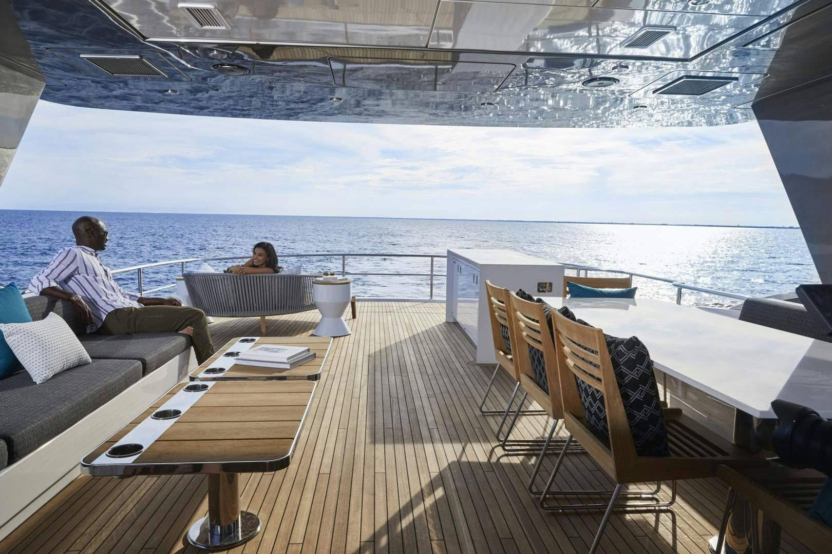 a deck with a view of the ocean and the deck aboard 2021 NEW BUILD Yacht for Sale