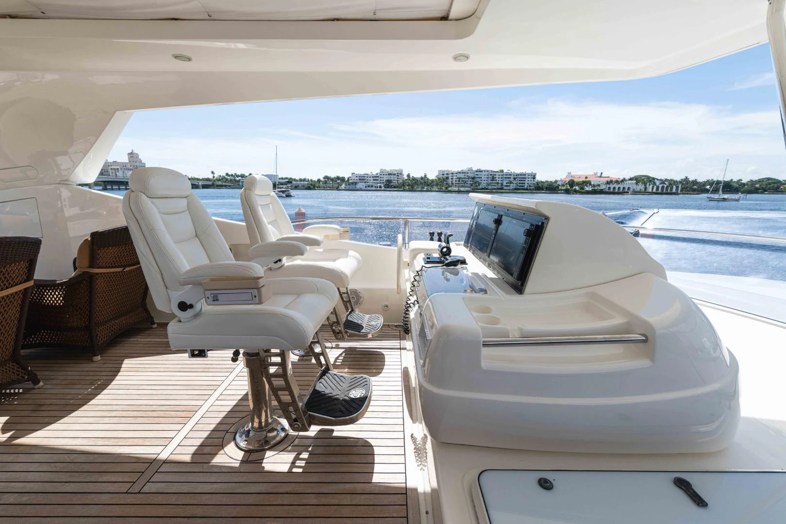 a room with a view of the water and the land below aboard KAVITA Yacht for Sale