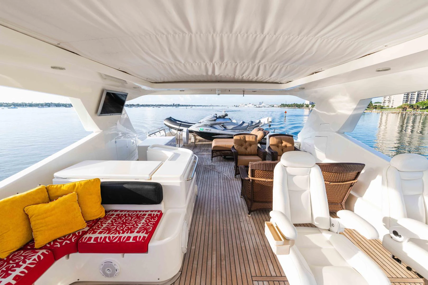 a boat with a couch and chairs aboard KAVITA Yacht for Sale