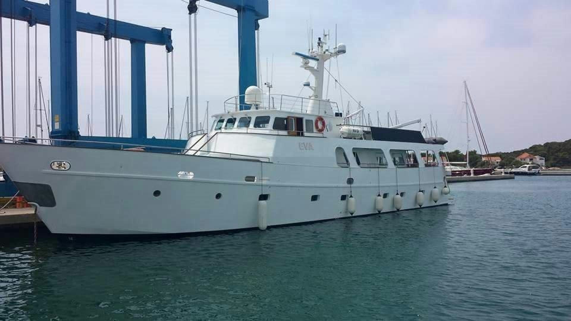 a white boat in the water aboard EVA Yacht for Sale