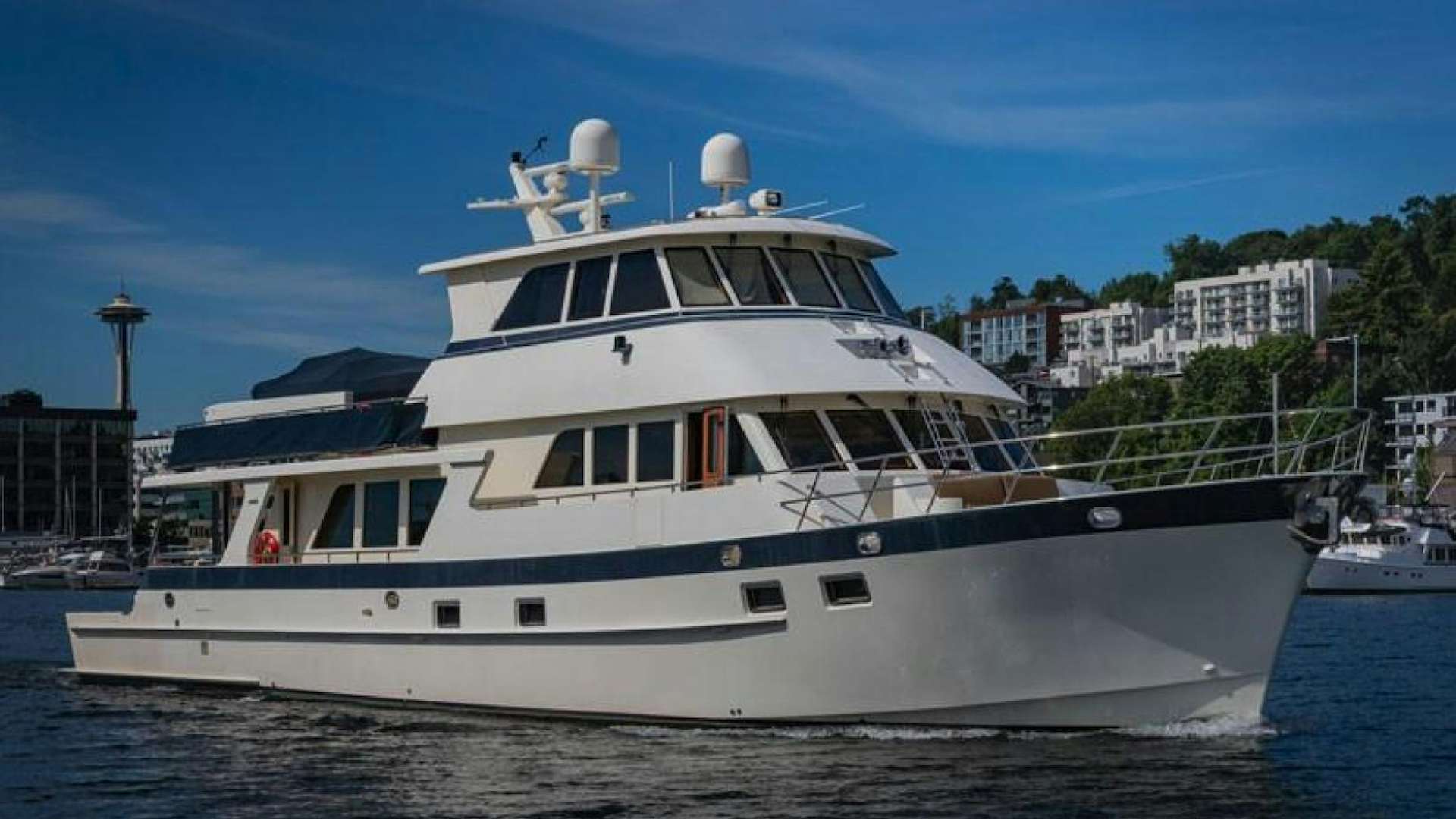 a large white yacht aboard No Name Yacht for Sale