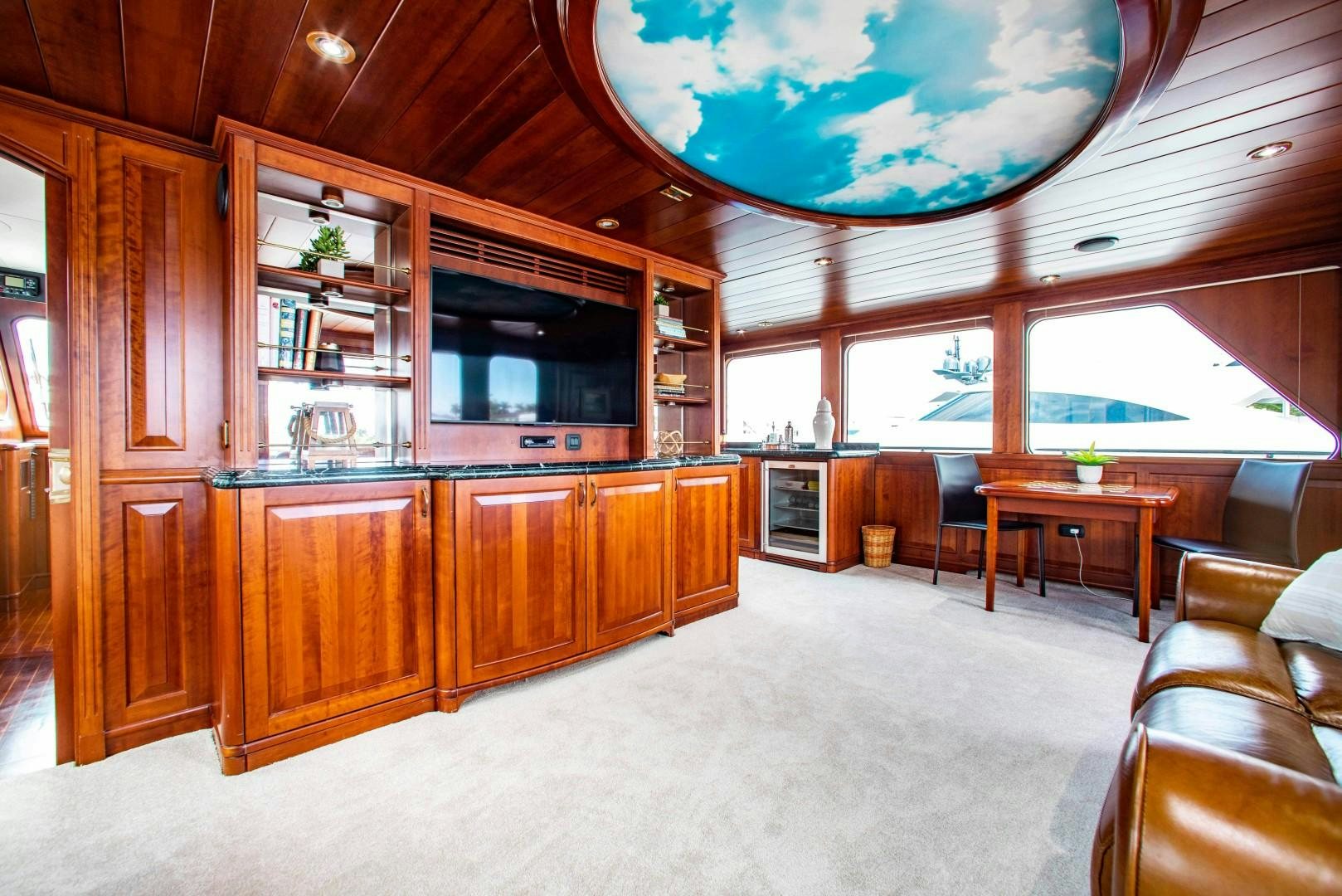 a large kitchen with a large skylight aboard DRIVEN Yacht for Sale