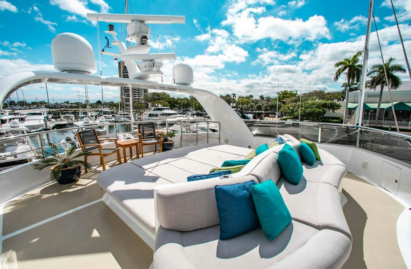 a pool with towels on it aboard DRIVEN Yacht for Sale