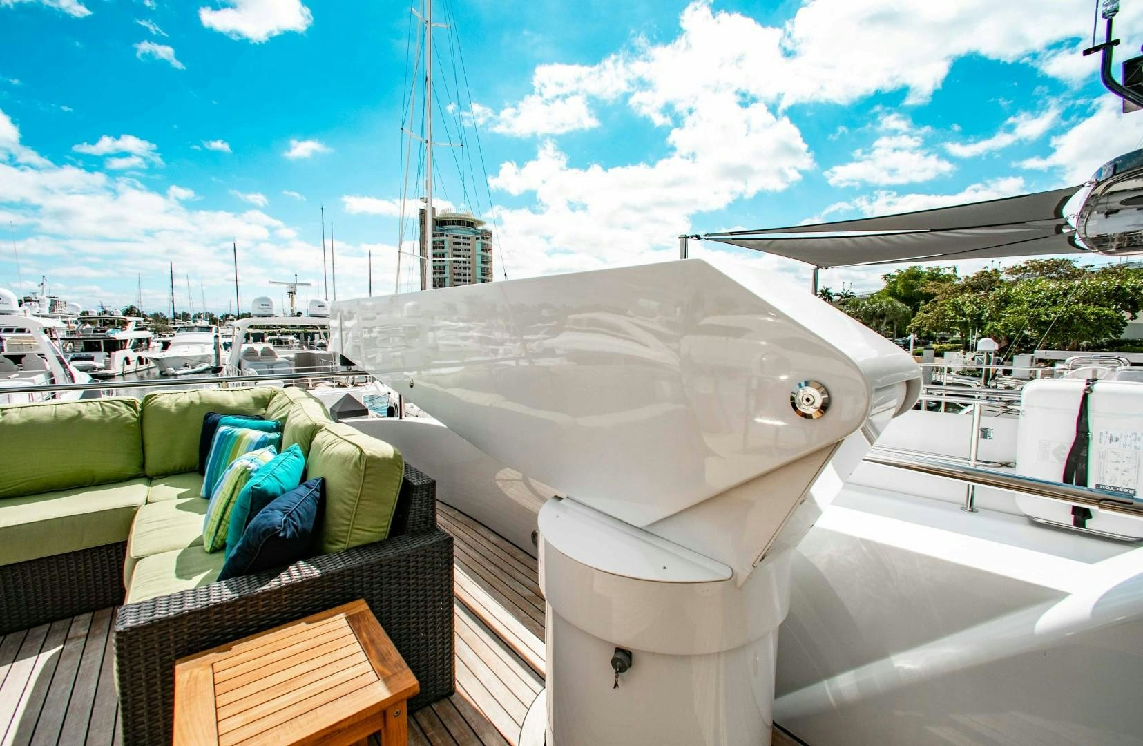 a large white object with a green pillow on it aboard DRIVEN Yacht for Sale