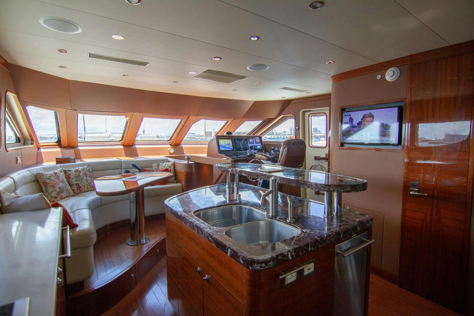 a kitchen and living room aboard BRAVO Yacht for Sale
