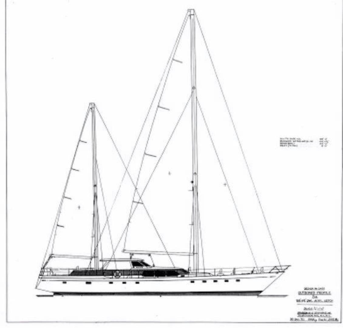 a black and white drawing of a sailboat aboard SEA ANGEL Yacht for Sale