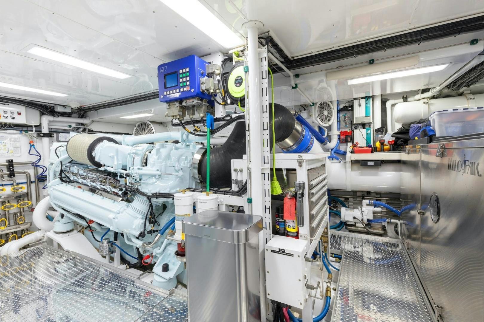a large machine in a factory aboard CATCH Yacht for Sale
