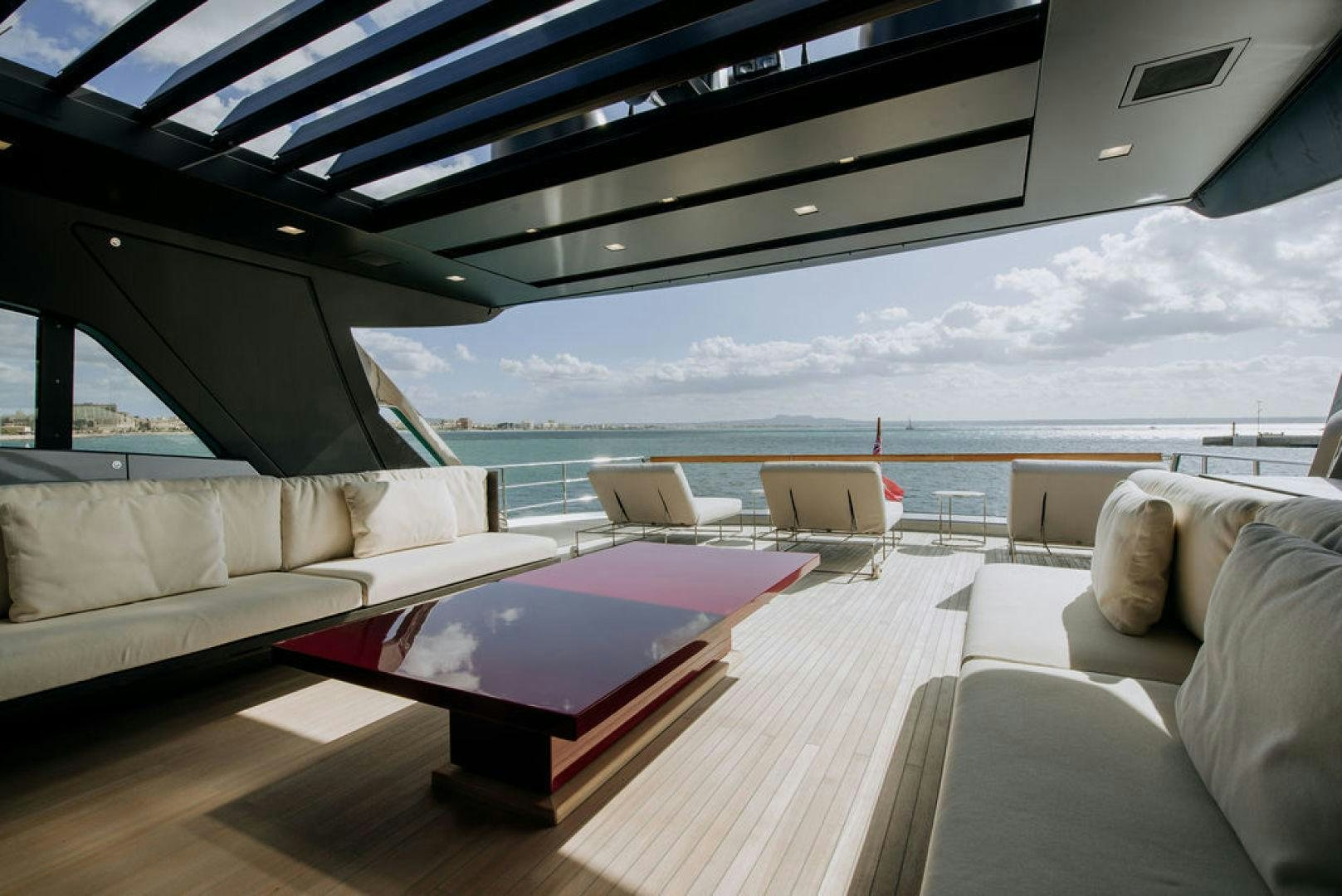 a large living room with a large ocean view aboard ZAZZAZU II Yacht for Sale