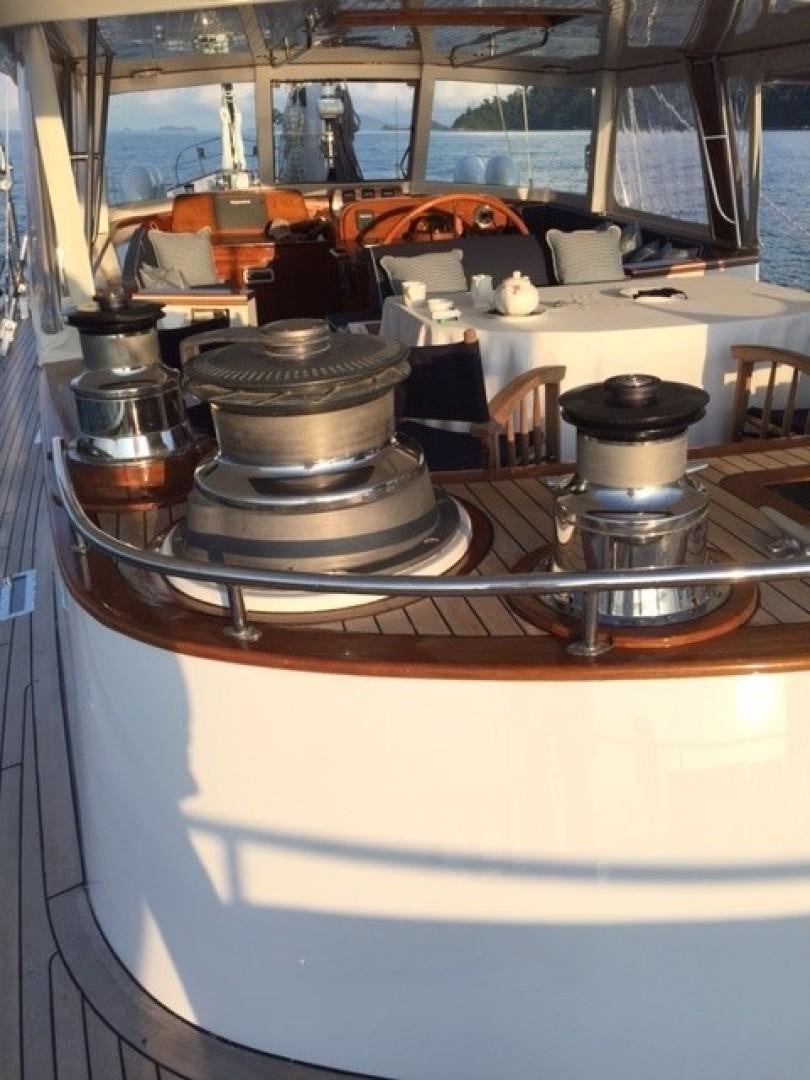 a kitchen with pots and pans aboard ARIA Yacht for Sale
