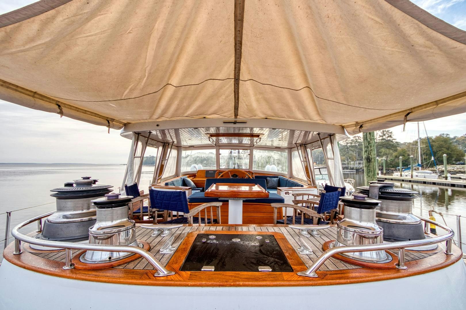 a large boat with a large grill aboard ARIA Yacht for Sale
