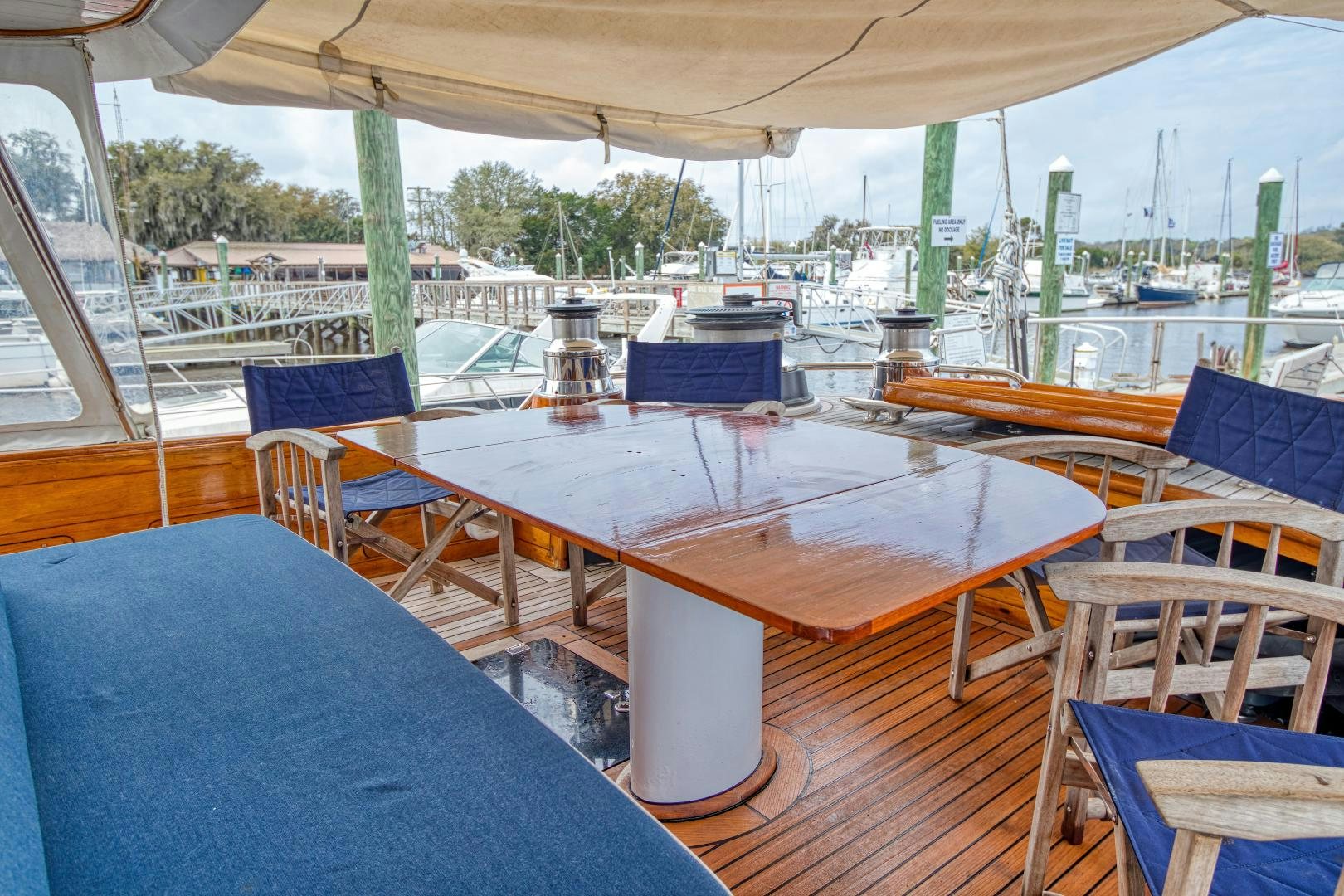 a table on a boat aboard ARIA Yacht for Sale