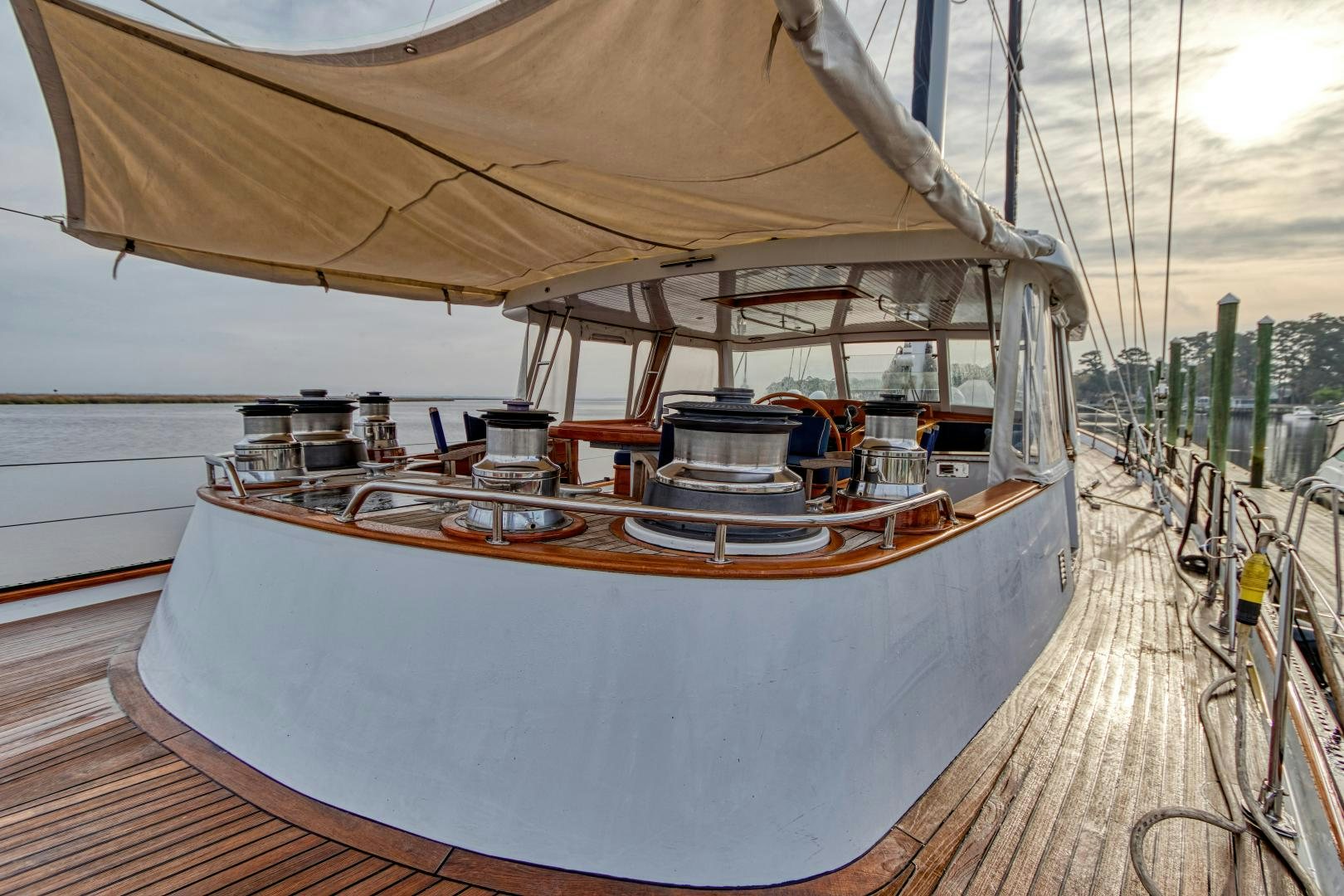 a boat on a dock aboard ARIA Yacht for Sale