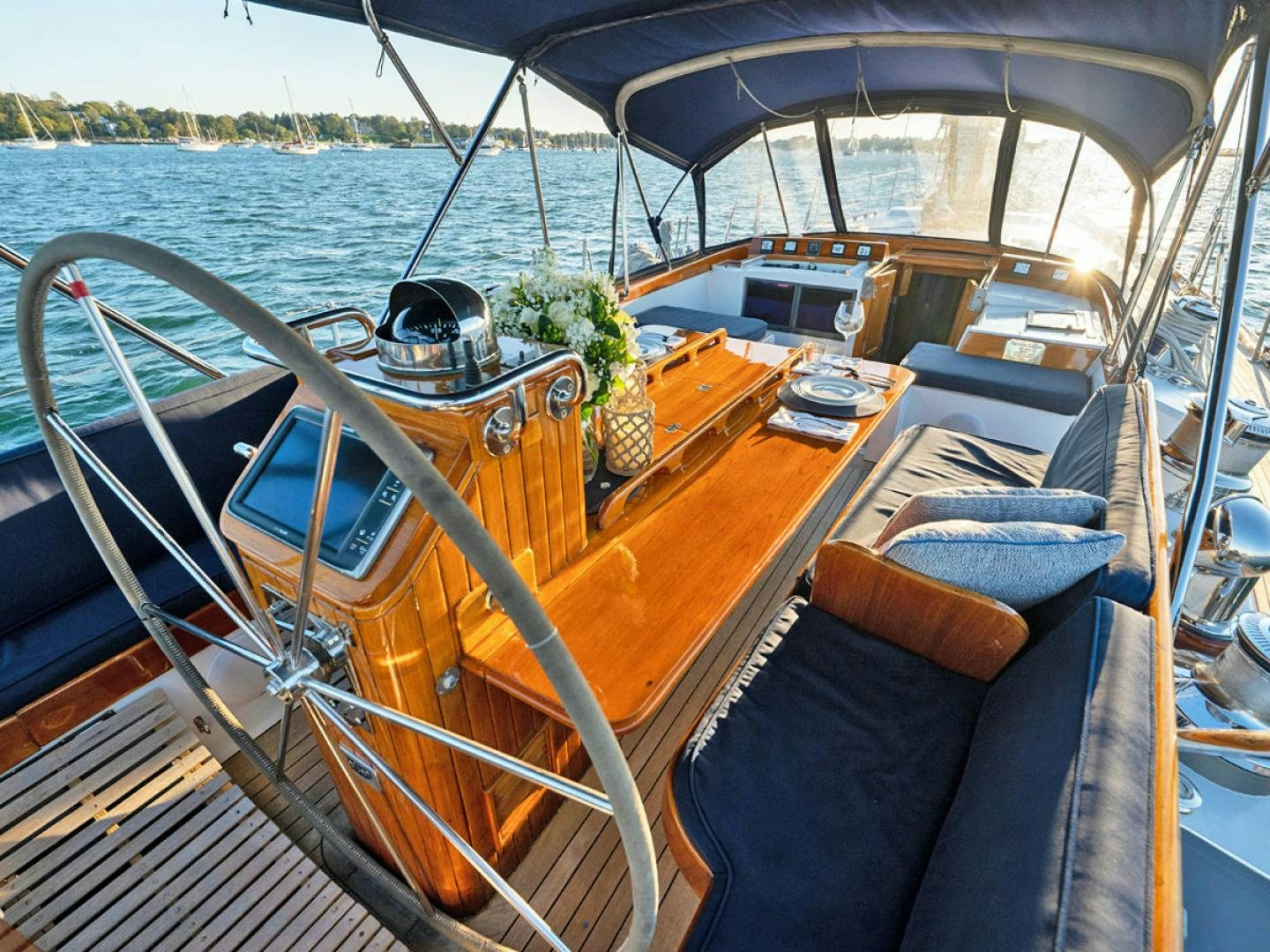 a boat with a plant on the deck aboard HERMIE LOUISE Yacht for Sale