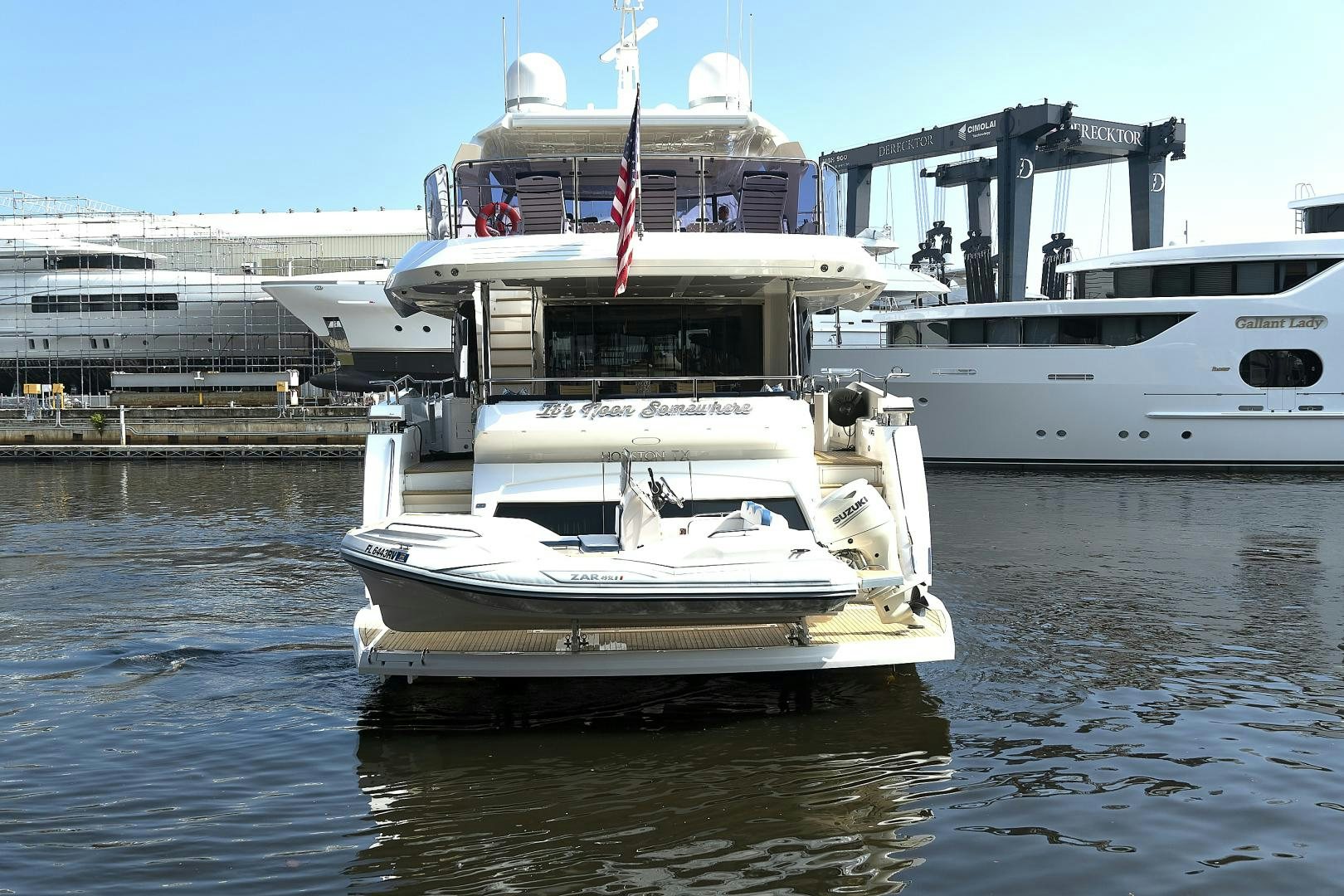 a large white boat in the water aboard 'S NOON SOMEWHERE Yacht for Sale
