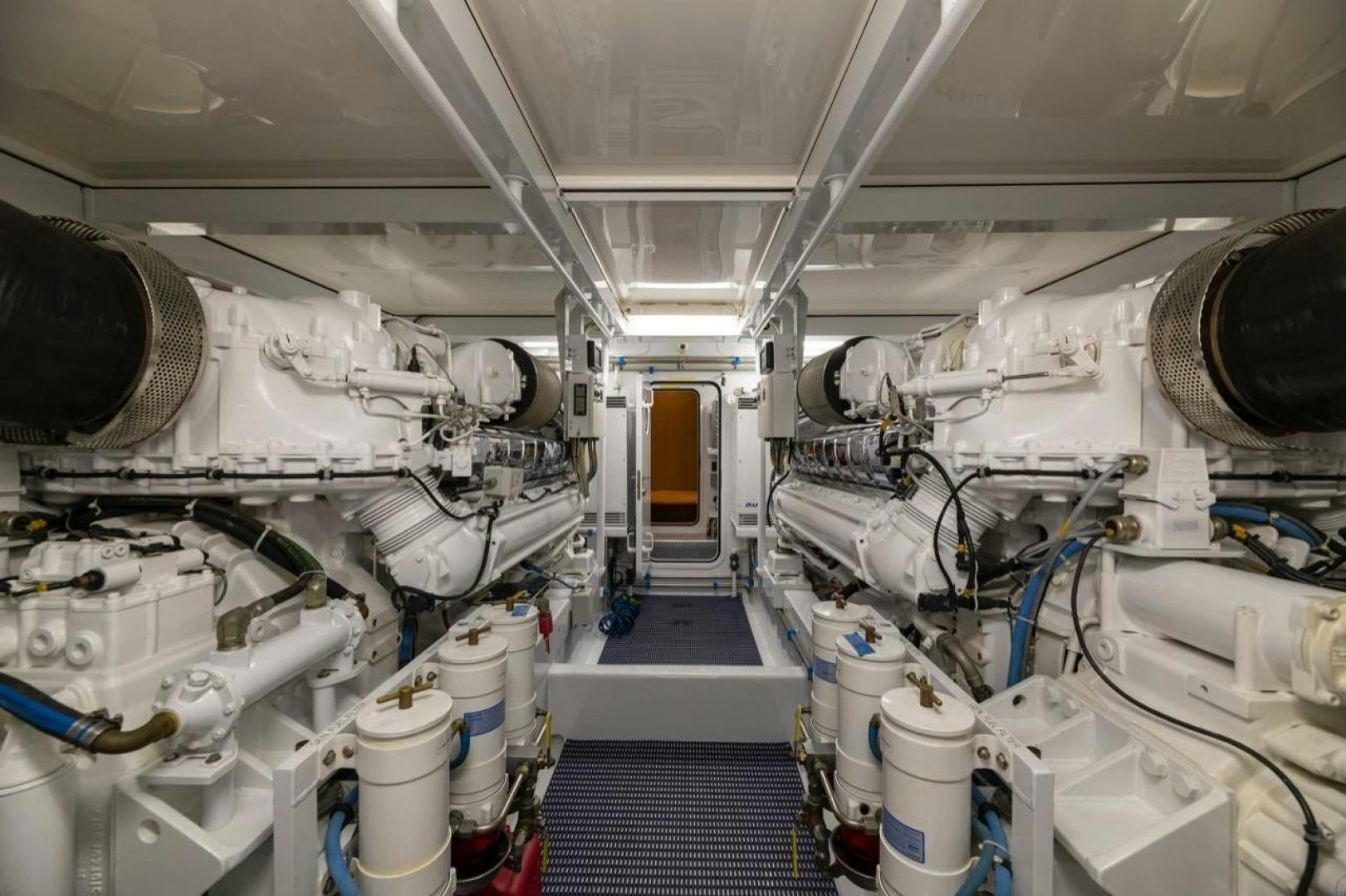 a room with several large pipes aboard DESTINY Yacht for Sale