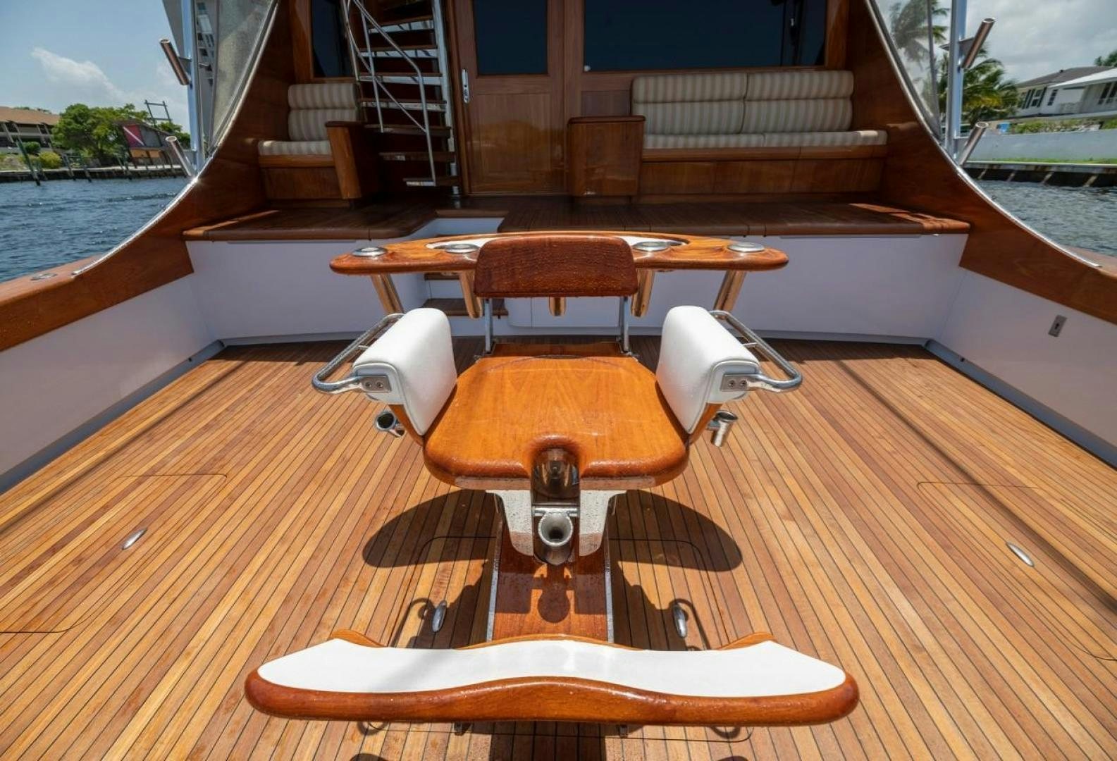 a wooden boat on a deck aboard DESTINY Yacht for Sale