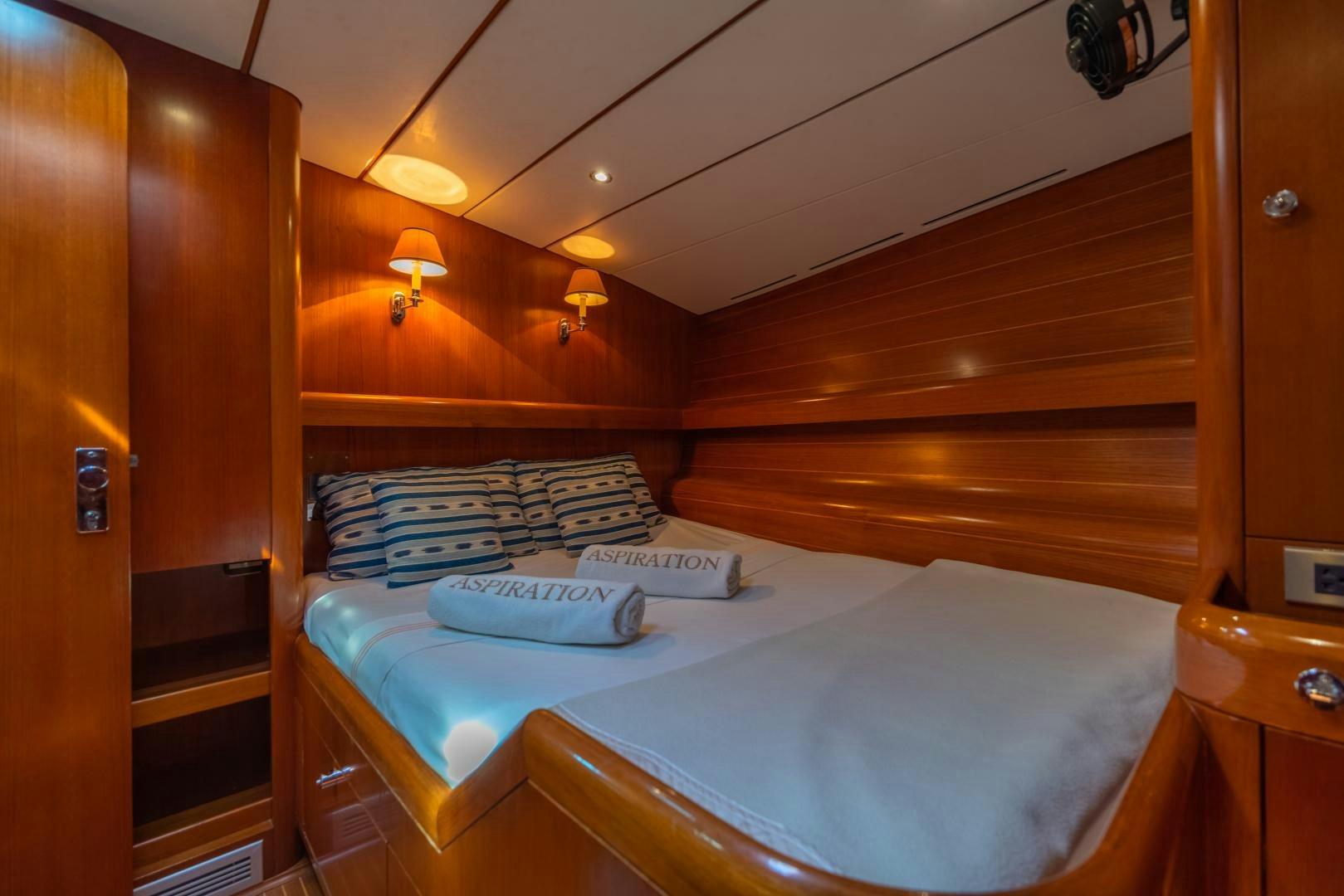 a couple of beds in a room aboard ASPIRATION Yacht for Sale