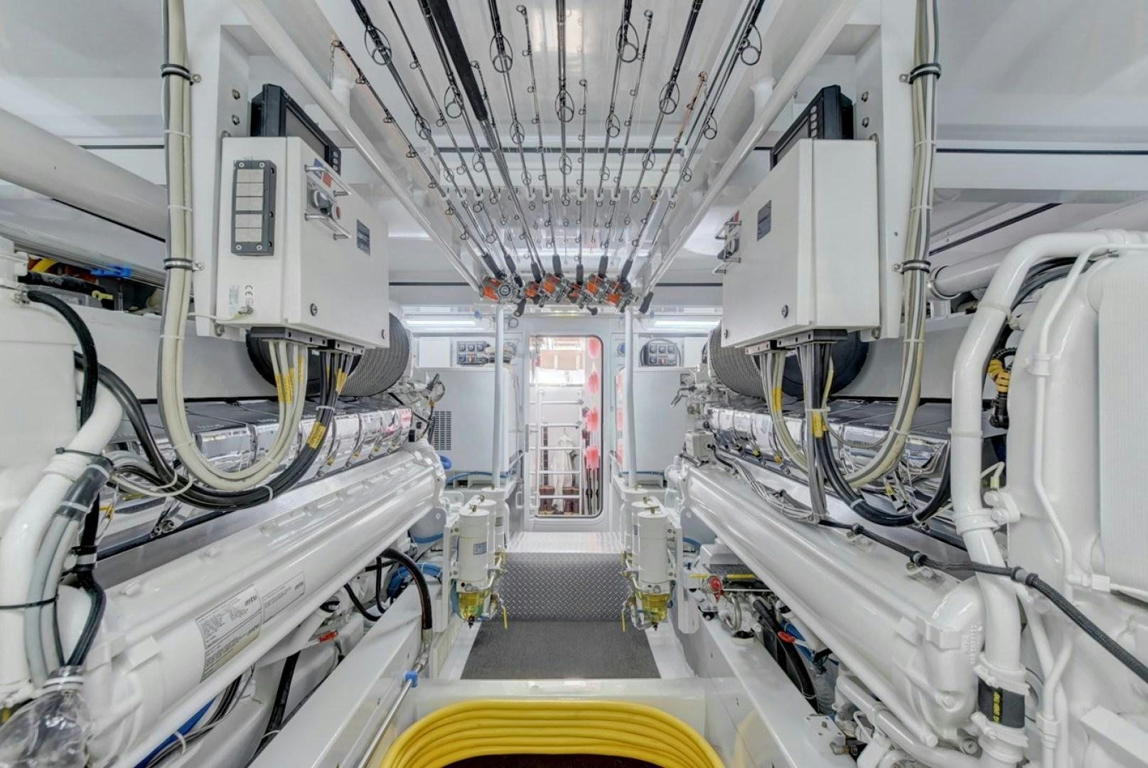 a room with white pipes aboard III AMIGOS Yacht for Sale