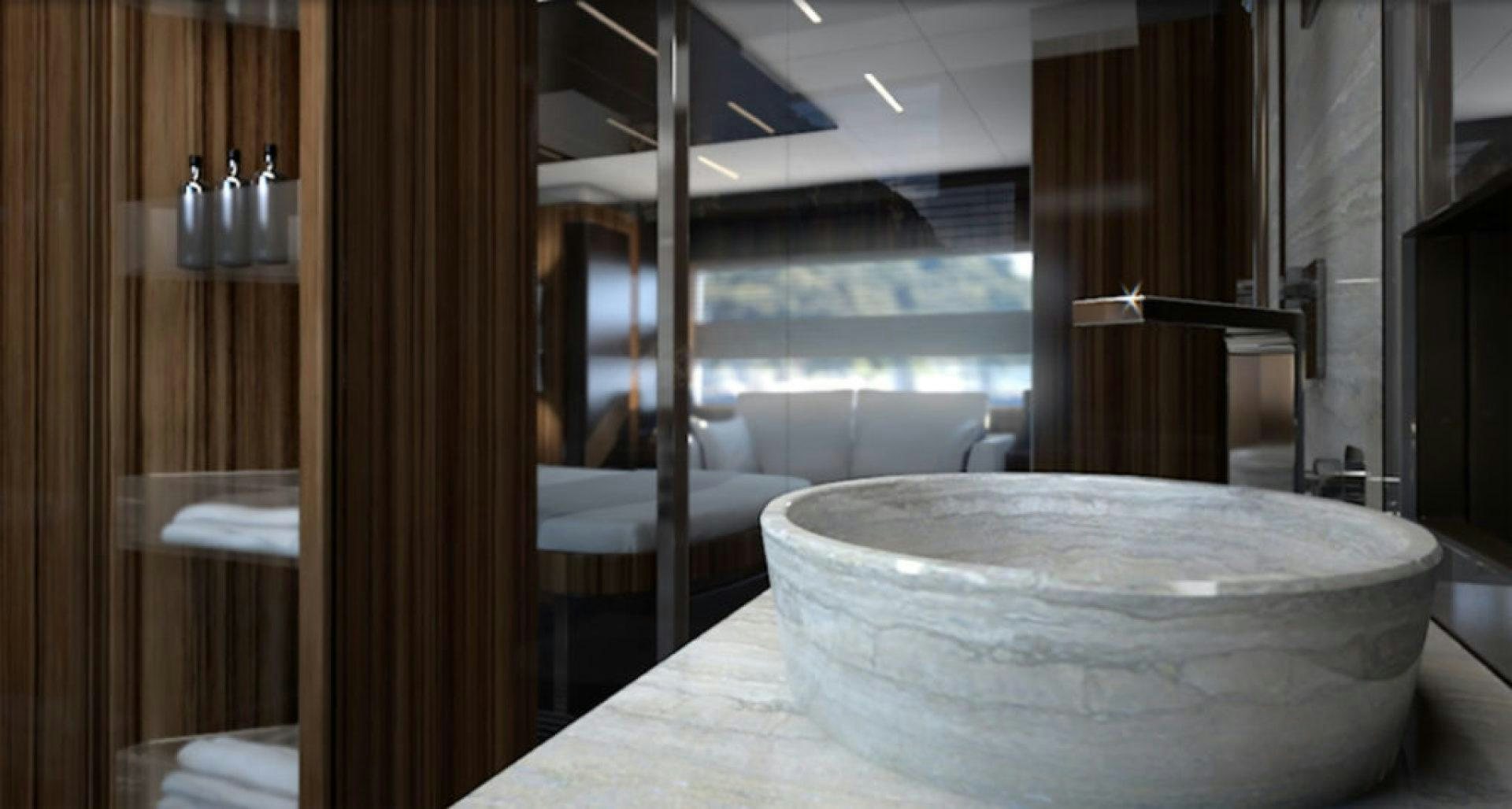 a large bathtub in a room aboard SEDA Yacht for Sale