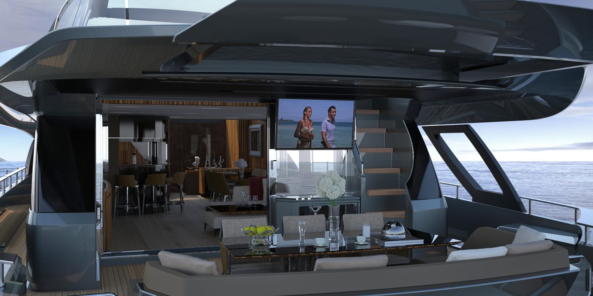 a room with a large window and a view of the water aboard SEDA Yacht for Sale