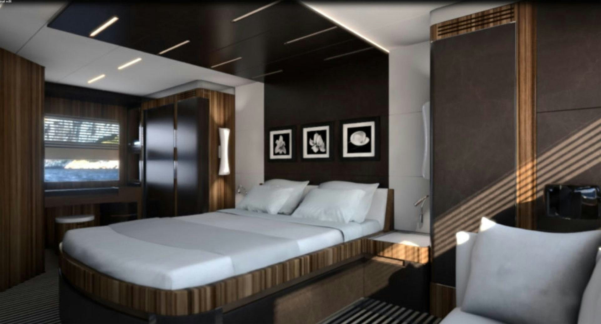 a large bedroom with a large bed aboard SEDA Yacht for Sale