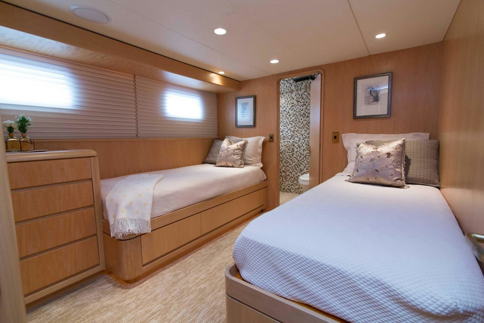 a room with two beds aboard ROAMIN' HOLIDAY Yacht for Sale
