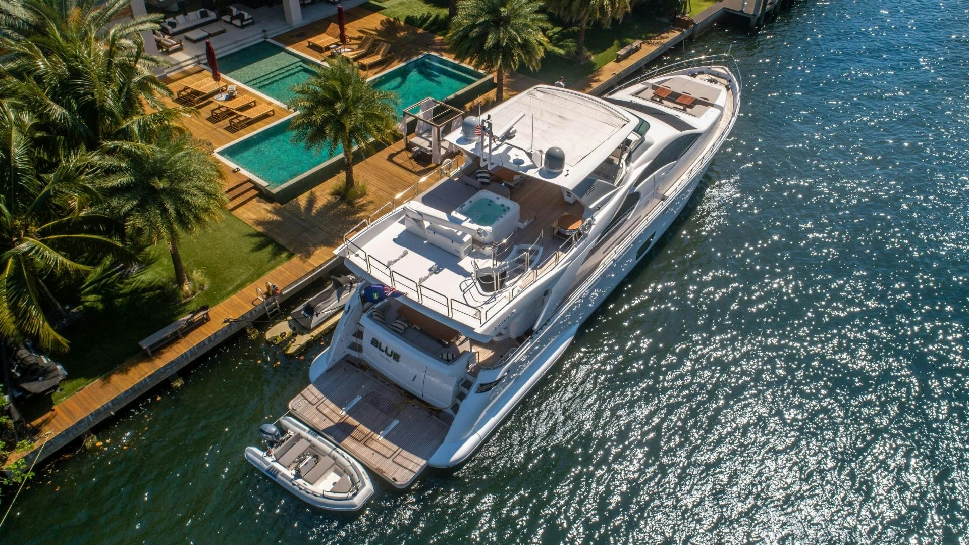 a boat on the water aboard Blue Yacht for Sale