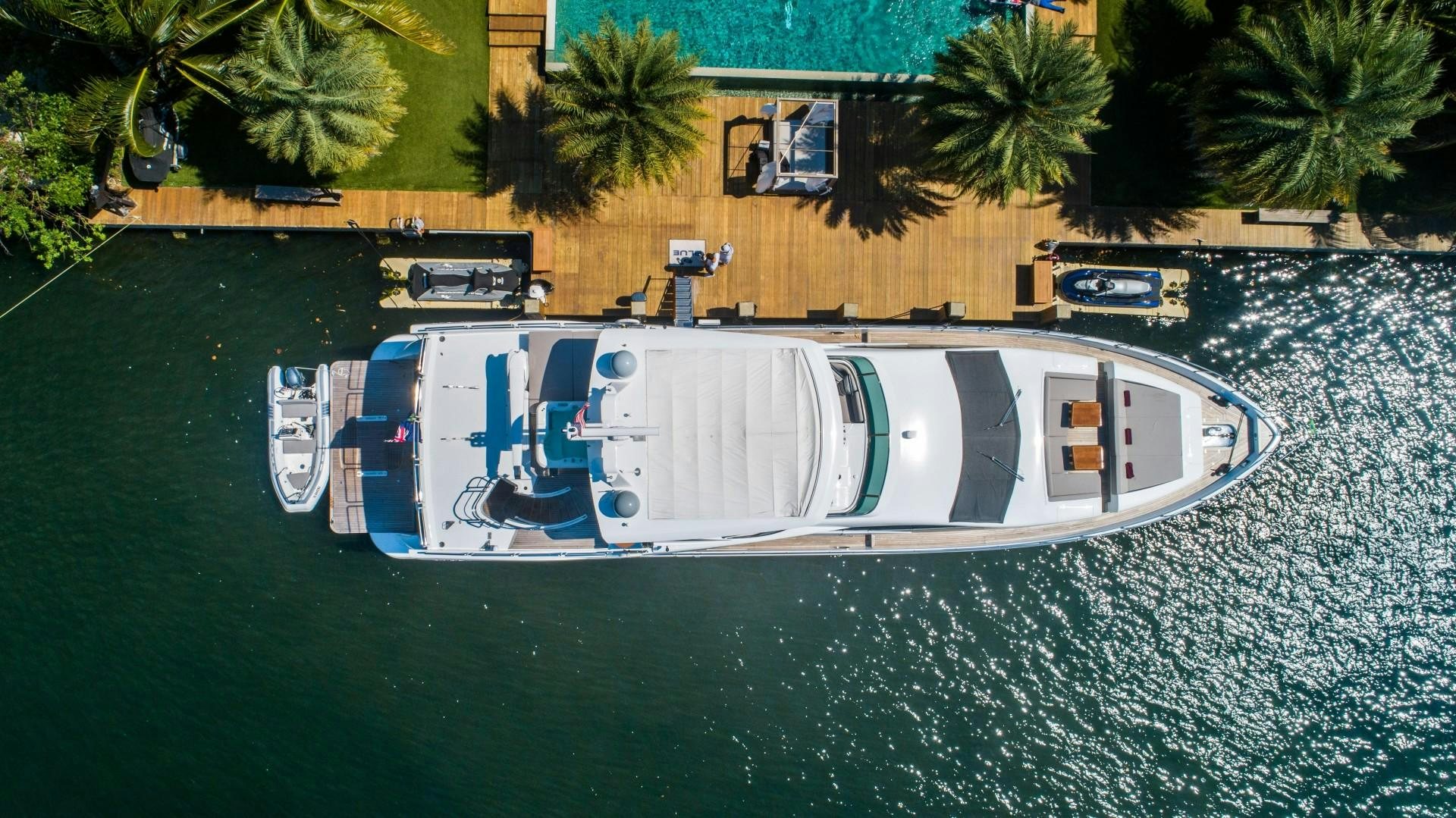 a boat on the water aboard Blue Yacht for Sale