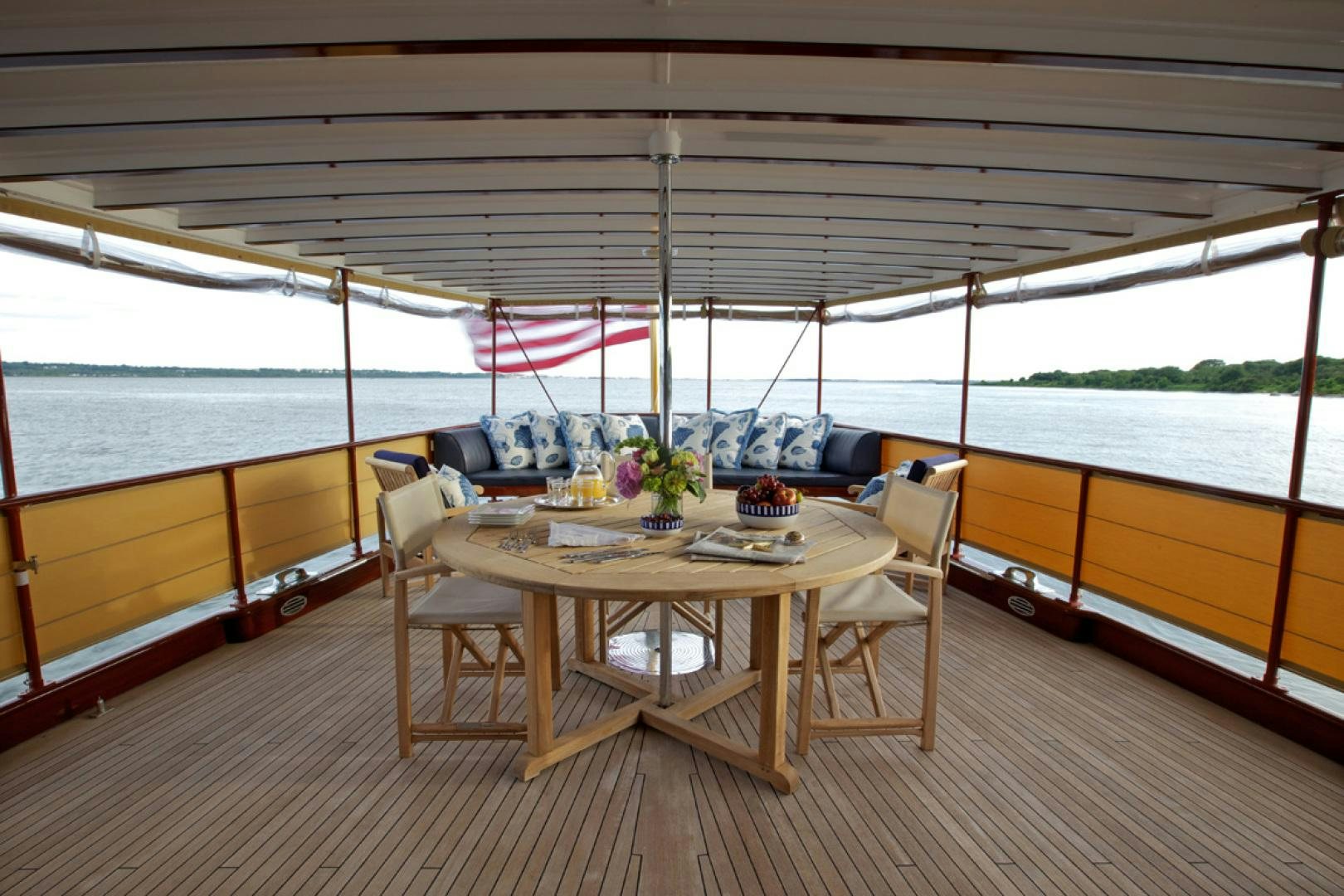 a table on a boat aboard ENTICER Yacht for Sale